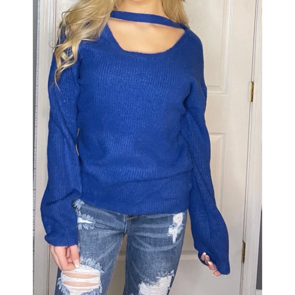 Blue soft open neck sweater🙌